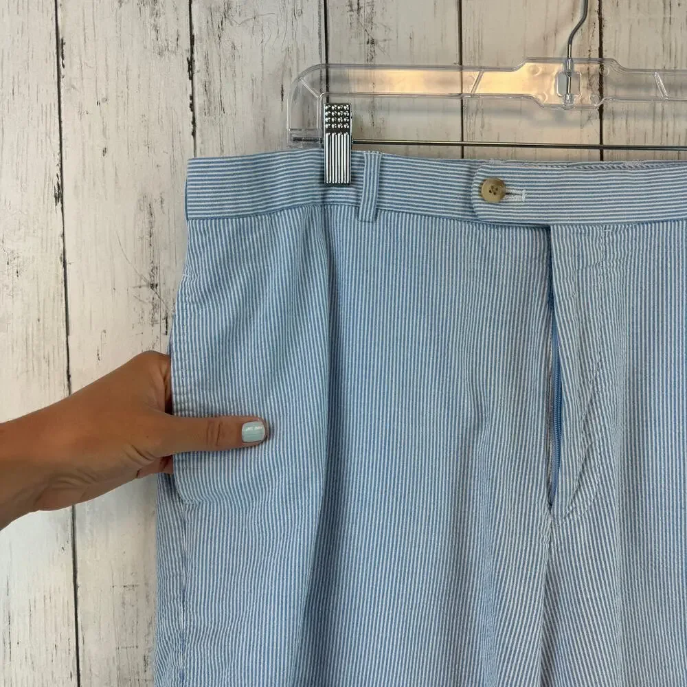 Peter Millar Blue Seersucker Lightweight Flat Front Chino 9
